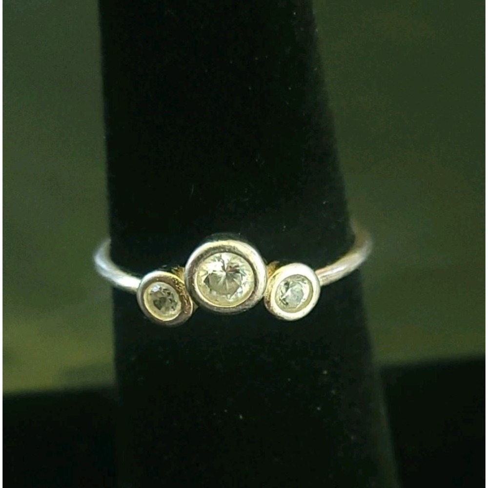 925 Sterling Silver GN 3 Stone Clear CZ Bezel Ring Size 5.5